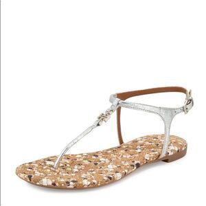 Tory Burch Marion Silver Confetti  Women's T- Strap Sandals Size 10M